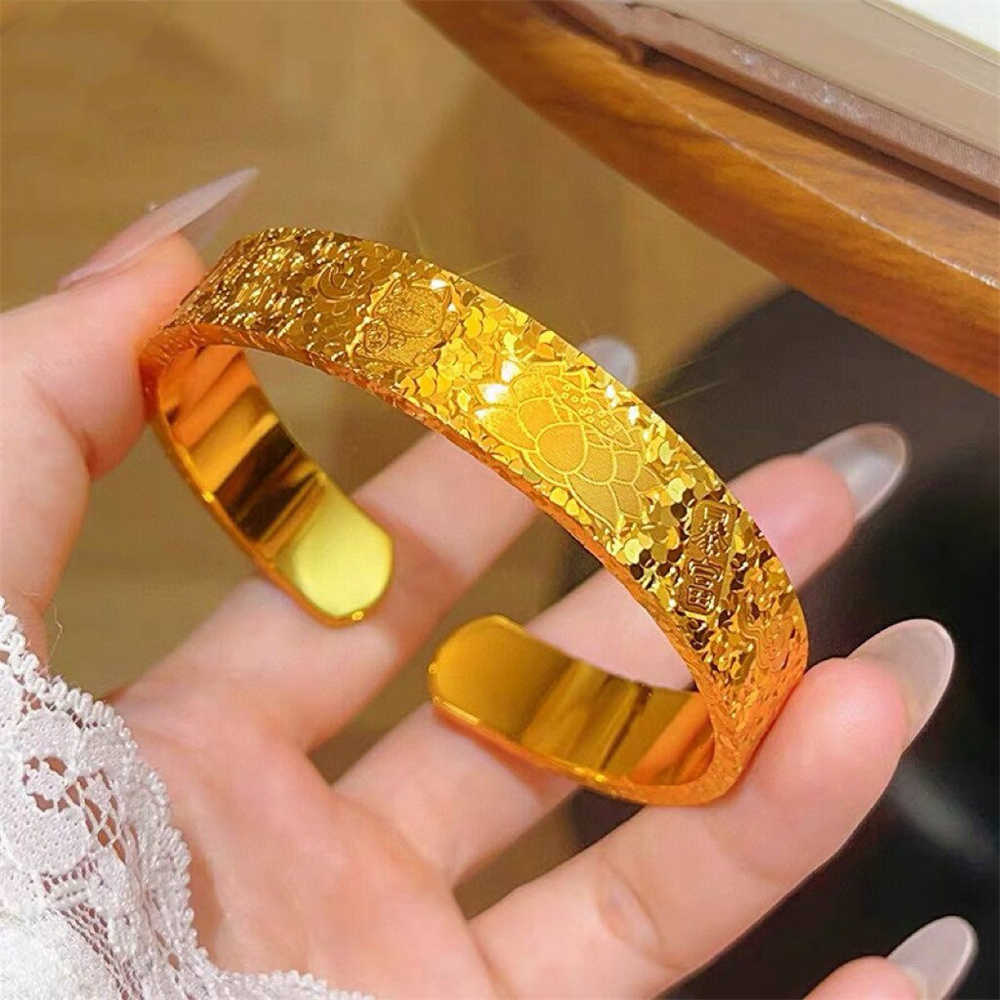 Unisex 14K Gold Plated Stainle - Cuff Bangle Bracelet recension och pris
