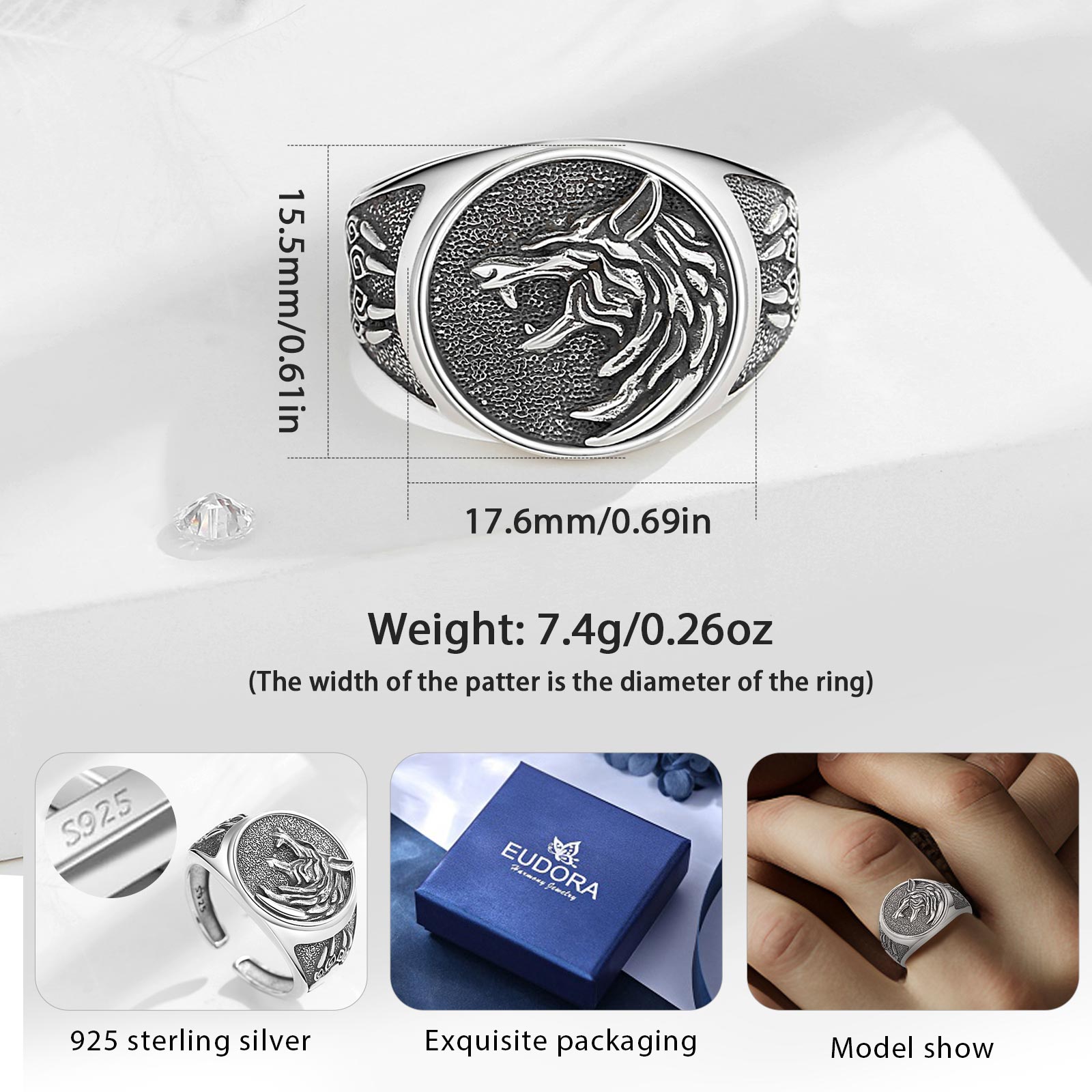 Eudora 925 Sterling Silver Vik - Wolf Jewelry & Watches Tampa recension och pris